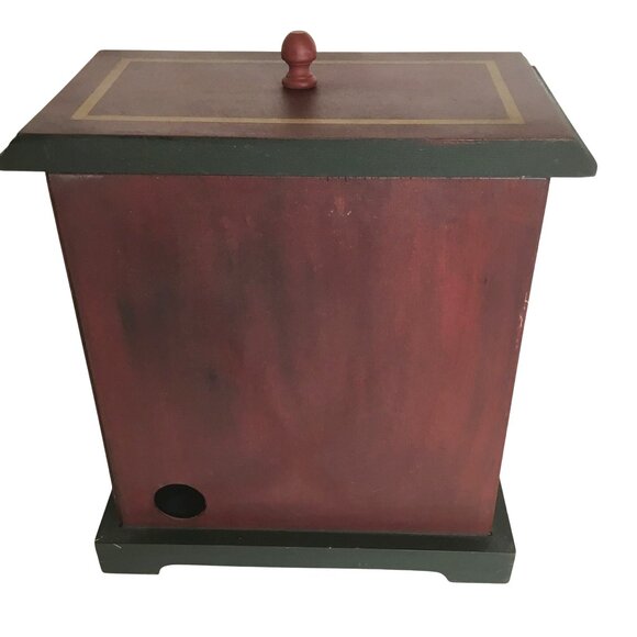 VTG Sunrise Coffee Storage Cabinet Hand-Painted Dual Doors Lid Wood Rustic Red - Picture 2 of 10